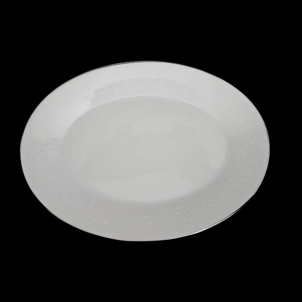 Noritake Reina Oval Serving Platter White Floral Scroll Japan Vintage